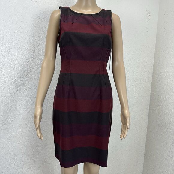 Mark New York  Andrew Marc Laureen Sheath Dress Striped Burgundy Academic Goth - Picture 1 of 14